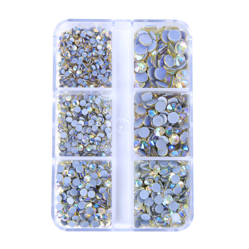 Mixed Sizes 6 Grid Box Light Yellow AB Glass HotFix Rhinestones For Clothing DIY WholesaleRhinestone