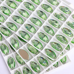 Peridot Navette Shape High Quality Glass Sew-on Rhinestones WholesaleRhinestone
