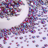 Mixed Sizes Fuchsia AB Glass FlatBack Rhinestones For Nail Art Silver Back WholesaleRhinestone