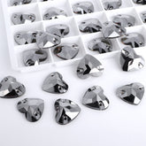 Jet Metallic Silver Heart Shape High Quality Glass Sew-on Rhinestones WholesaleRhinestone
