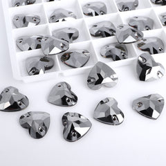 Jet Metallic Silver Heart Shape High Quality Glass Sew-on Rhinestones WholesaleRhinestone
