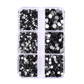 Mixed Sizes 6 Grid Box Black Glass FlatBack Rhinestones For Nail Art Silver Back WholesaleRhinestone