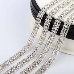 10 Yards Crystal Rhinestones Close Cup Chain - 3 Rows Silver Base WholesaleRhinestone
