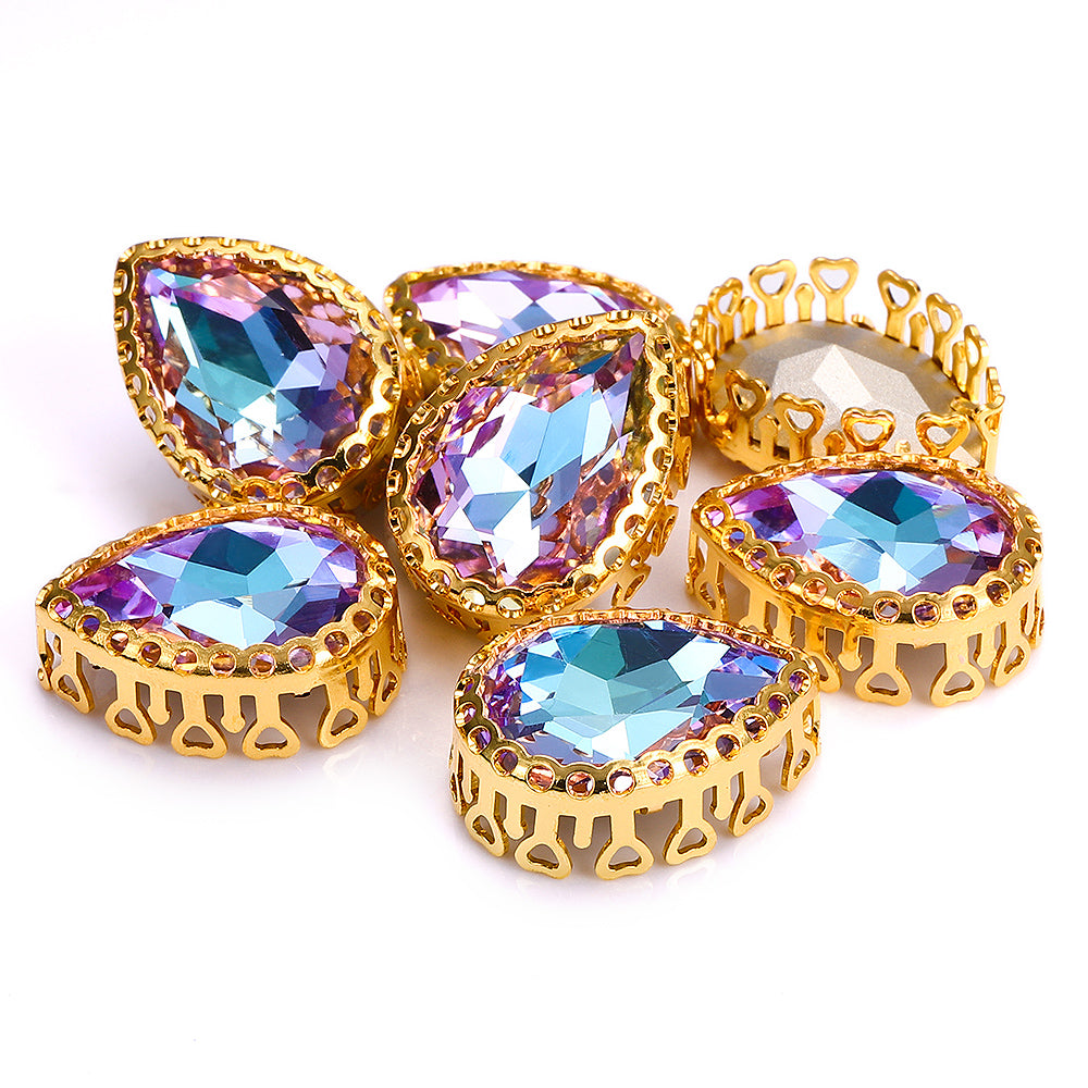 Vitrail Light Drop Shape High-Quality Glass Sew-on Nest Hollow Claw Rhinestones WholesaleRhinestone