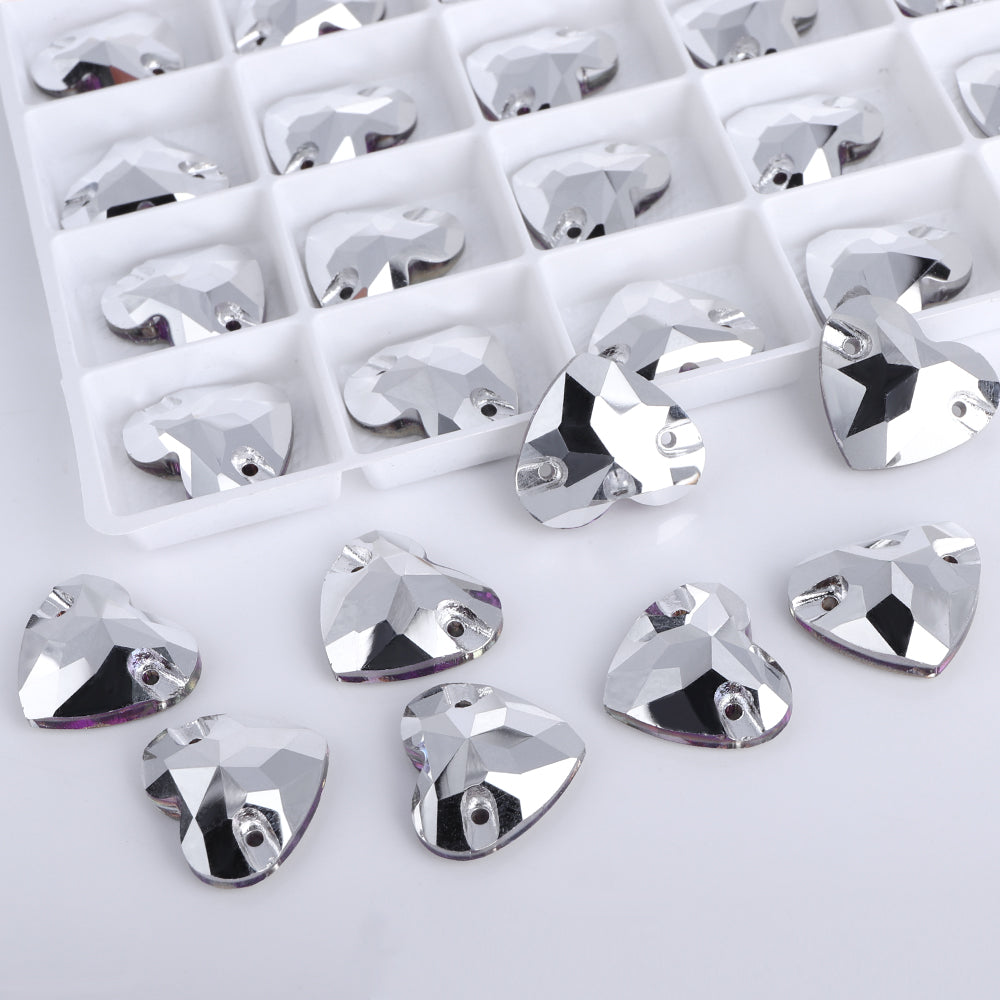 Comet Argent Light Heart Shape High Quality Glass Sew-on Rhinestones WholesaleRhinestone