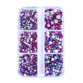 Mixed Sizes 6 Grid Box Dark Siam AB Glass FlatBack Rhinestones For Nail Art Silver Back WholesaleRhinestone