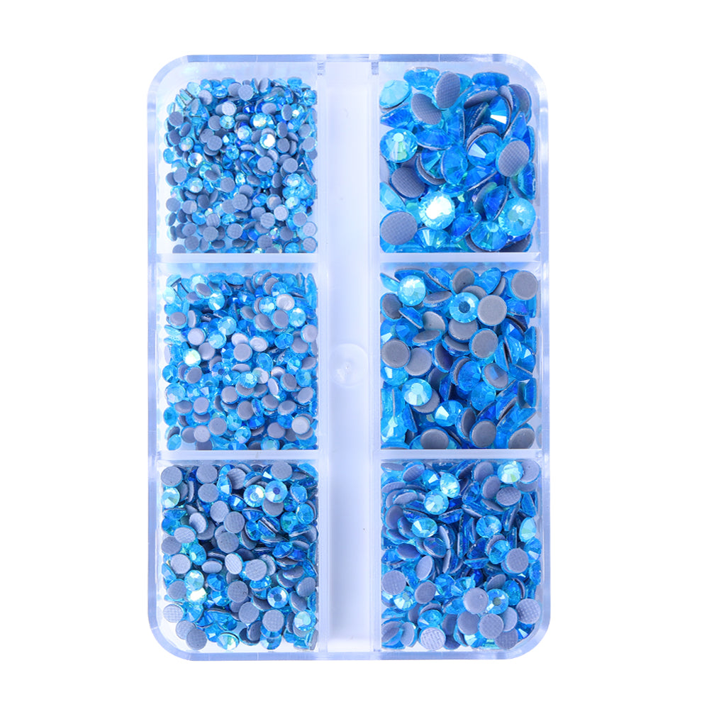 Mixed Sizes 6 Grid Box Aquamarine AB Glass HotFix Rhinestones For Clothing DIY WholesaleRhinestone