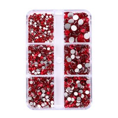 Mixed Sizes 6 Grid Box Siam Glass FlatBack Rhinestones For Nail Art Silver Back WholesaleRhinestone