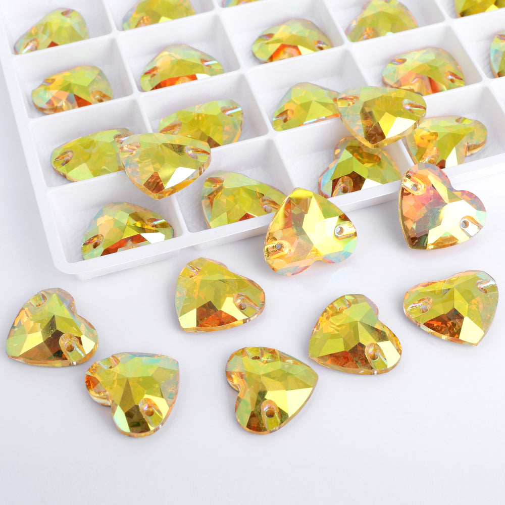 Crystal Sun Heart Shape High Quality Glass Sew-on Rhinestones WholesaleRhinestone