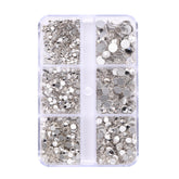 Mixed Sizes 6 Grid Box Crystal Glass FlatBack Rhinestones For Nail Art Silver Back WholesaleRhinestone