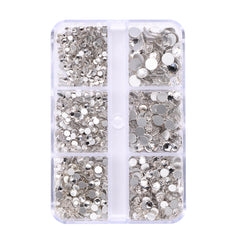 Mixed Sizes 6 Grid Box Crystal Glass FlatBack Rhinestones For Nail Art Silver Back WholesaleRhinestone