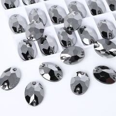 Jet Metallic Silver Oval Shape High Quality Glass Sew-on Rhinestones WholesaleRhinestone