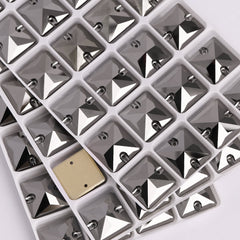 Jet Metallic Silver Square Shape High Quality Glass Sew-on Rhinestones WholesaleRhinestone