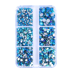 Mixed Sizes 6 Grid Box Blue Zircon AB Glass FlatBack Rhinestones For Nail Art Silver Back WholesaleRhinestone