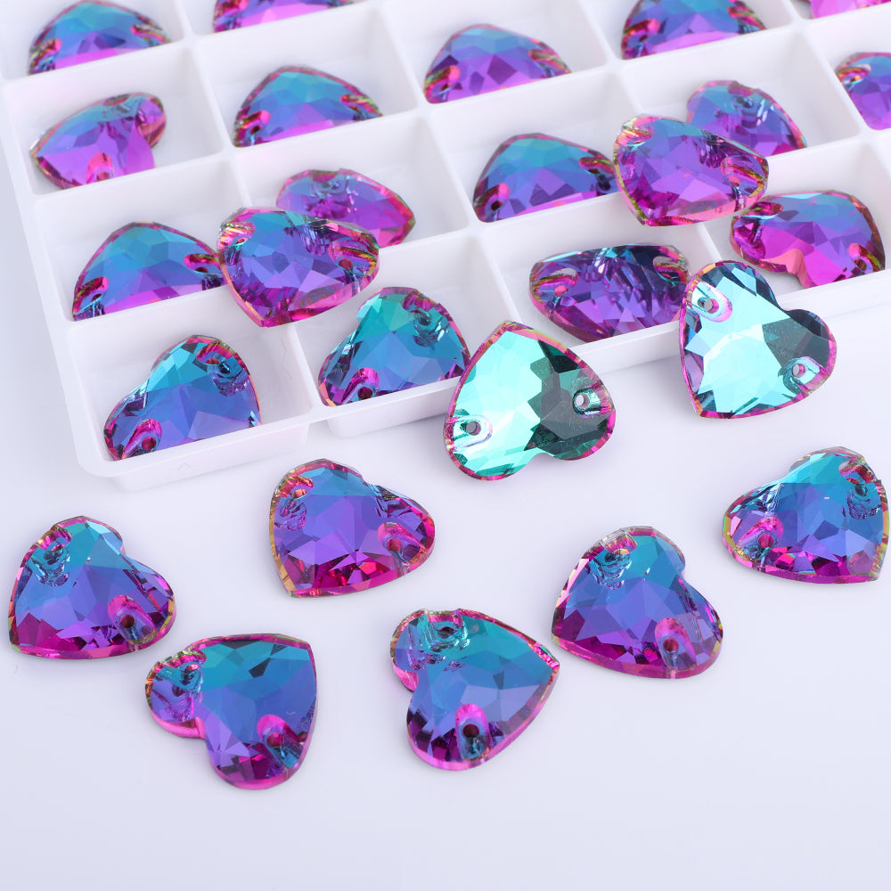 Heliotrope Heart Shape High Quality Glass Sew-on Rhinestones WholesaleRhinestone