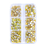 Mixed Sizes 6 Grid Box Citrine AB Glass FlatBack Rhinestones For Nail Art Silver Back WholesaleRhinestone