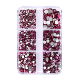 Mixed Sizes 6 Grid Box Fuchsia Glass FlatBack Rhinestones For Nail Art Silver Back WholesaleRhinestone