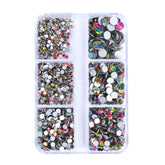 Mixed Sizes 6 Grid Box Rainbow Glass FlatBack Rhinestones For Nail Art Silver Back WholesaleRhinestone