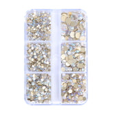 Mixed Sizes 6 Grid Box Blue Moonlight Glass FlatBack Rhinestones For Nail Art Golden Back WholesaleRhinestone
