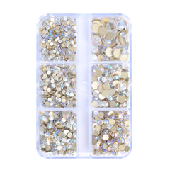 Mixed Sizes 6 Grid Box Blue Moonlight Glass FlatBack Rhinestones For Nail Art Golden Back WholesaleRhinestone