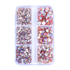 Mixed Sizes 6 Grid Box Champagne AB Glass FlatBack Rhinestones For Nail Art Silver Back WholesaleRhinestone