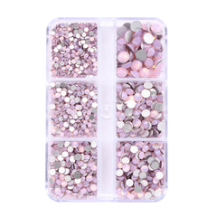 Mixed Sizes 6 Grid Box Pink Opal Glass FlatBack Rhinestones For Nail Art Silver Back WholesaleRhinestone
