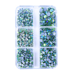 Mixed Sizes 6 Grid Box Peridot AB Glass HotFix Rhinestones For Clothing DIY WholesaleRhinestone
