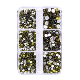 Mixed Sizes 6 Grid Box Olive Green Glass FlatBack Rhinestones For Nail Art Silver Back WholesaleRhinestone