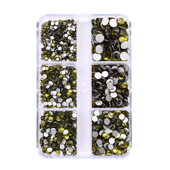 Mixed Sizes 6 Grid Box Olive Green Glass FlatBack Rhinestones For Nail Art Silver Back WholesaleRhinestone