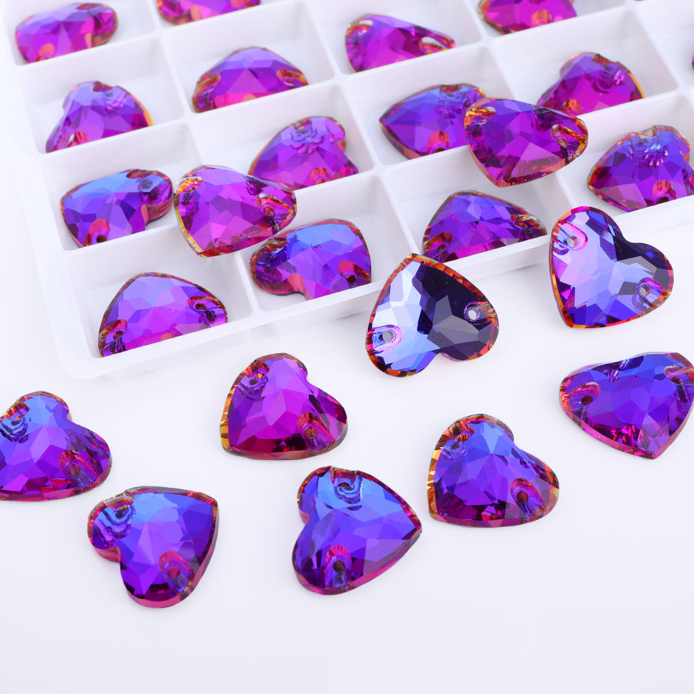 Violet Blue Heart Shape High Quality Glass Sew-on Rhinestones WholesaleRhinestone