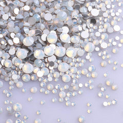 Mixed Sizes White Opal Glass FlatBack Rhinestones For Nail Art Silver Back WholesaleRhinestone