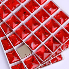 Light Siam Square Shape High Quality Glass Sew-on Rhinestones WholesaleRhinestone
