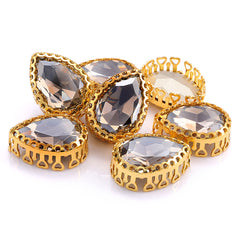 Satin Drop Shape High-Quality Glass Sew-on Nest Hollow Claw Rhinestones WholesaleRhinestone