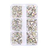 Mixed Sizes 6 Grid Box Crystal AB Glass FlatBack Rhinestones For Nail Art Silver Back WholesaleRhinestone