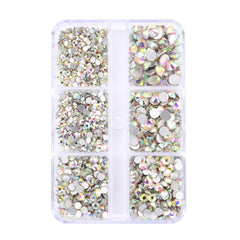 Mixed Sizes 6 Grid Box Crystal AB Glass FlatBack Rhinestones For Nail Art Silver Back WholesaleRhinestone