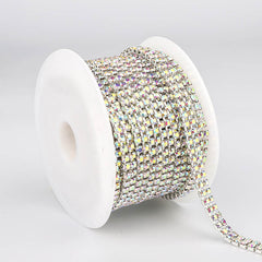 10 Yards Crystal AB Rhinestones Close Cup Chain -  2 Rows Silver Base WholesaleRhinestone