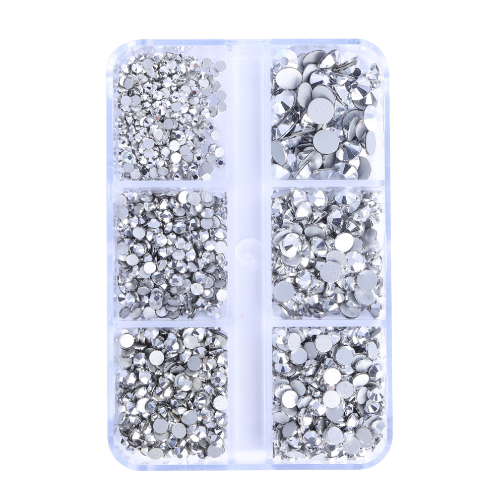 Mixed Sizes 6 Grid Box Silver Glass FlatBack Rhinestones For Nail Art  Silver Back WholesaleRhinestone