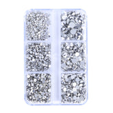 Mixed Sizes 6 Grid Box Silver Glass FlatBack Rhinestones For Nail Art  Silver Back WholesaleRhinestone