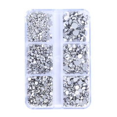 Mixed Sizes 6 Grid Box Silver Glass FlatBack Rhinestones For Nail Art  Silver Back WholesaleRhinestone