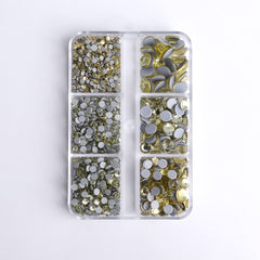 Mixed Sizes 6 Grid Box Light Yellow Glass HotFix Rhinestones For Clothing DIY WholesaleRhinestone