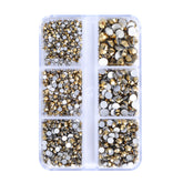 Mixed Sizes 6 Grid Box Aurum Glass FlatBack Rhinestones For Nail Art  Silver Back WholesaleRhinestone