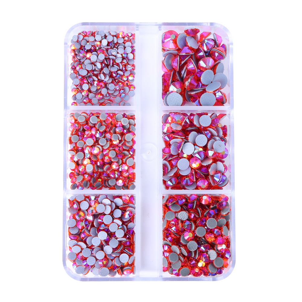 Mixed Sizes 6 Grid Box Orange AB Glass HotFix Rhinestones For Clothing DIY WholesaleRhinestone