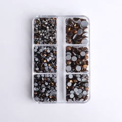 Mixed Sizes 6 Grid Box Smoked Topaz Glass HotFix Rhinestones For Clothing DIY WholesaleRhinestone