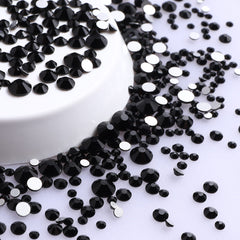 Mixed Sizes Black Glass FlatBack Rhinestones For Nail Art Silver Back WholesaleRhinestone