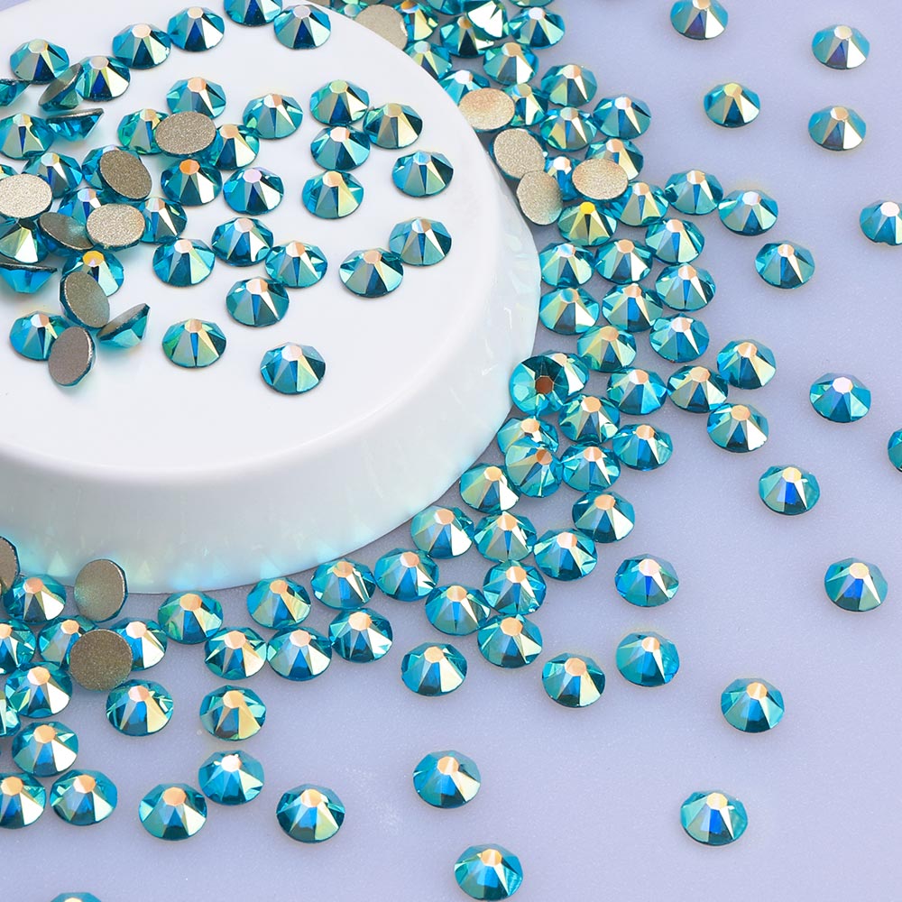 Indicolite AB Glass Flat Back Glue-On Rhinestones 16 Cut Facets WholesaleRhinestone