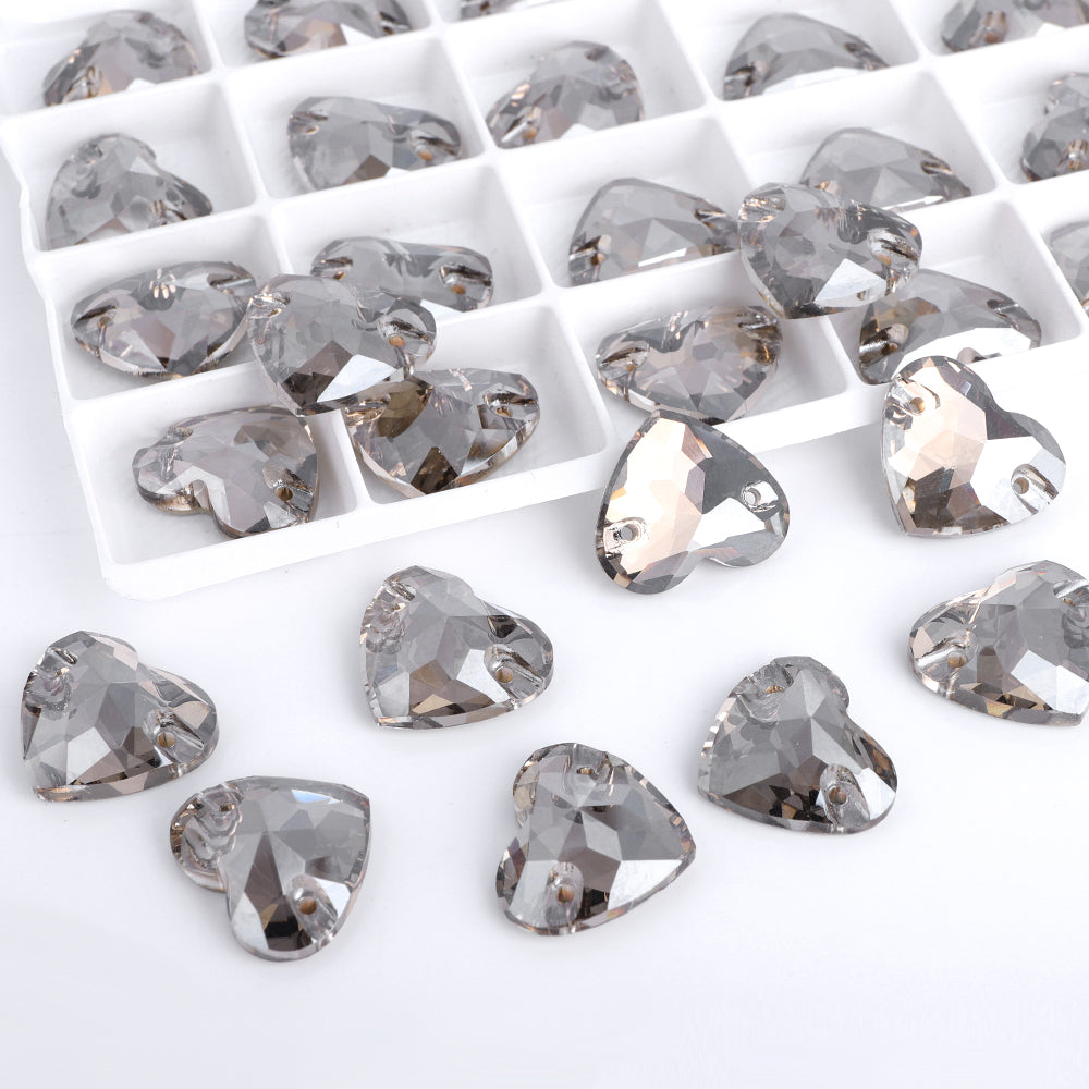 Satin Heart Shape High Quality Glass Sew-on Rhinestones WholesaleRhinestone