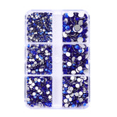 Mixed Sizes 6 Grid Box Sapphire Glass FlatBack Rhinestones For Nail Art Silver Back WholesaleRhinestone