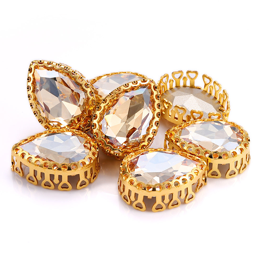 Golden Shadow Drop Shape High-Quality Glass Sew-on Nest Hollow Claw Rhinestones WholesaleRhinestone