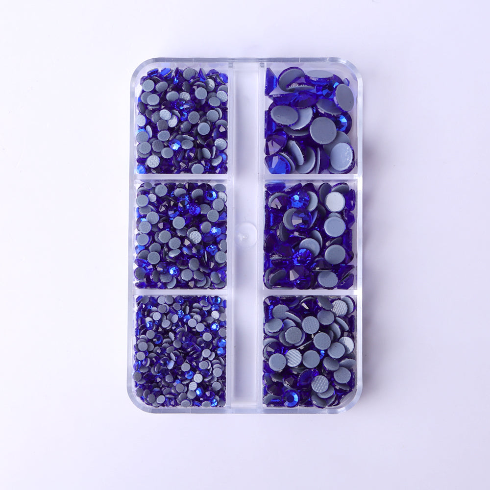 Mixed Sizes 6 Grid Box Sapphire Glass HotFix Rhinestones For Clothing DIY WholesaleRhinestone