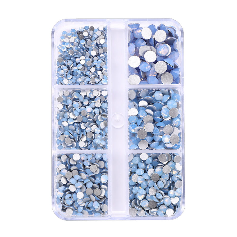 Mixed Sizes 6 Grid Box Blue Opal Glass FlatBack Rhinestones For Nail Art Silver Back WholesaleRhinestone